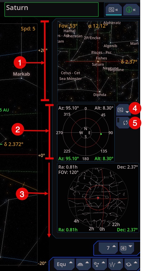 Secondary view, polar chart, and planisphere
