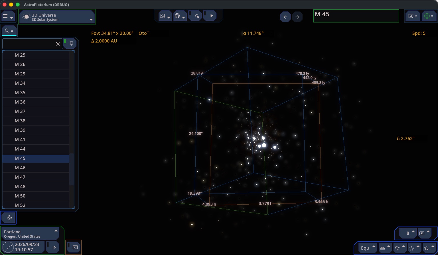 The Pleiades drawn as member stars in a 3D box